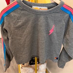 Aviator Nation Cropped Lightning Bolt Sweatshirt